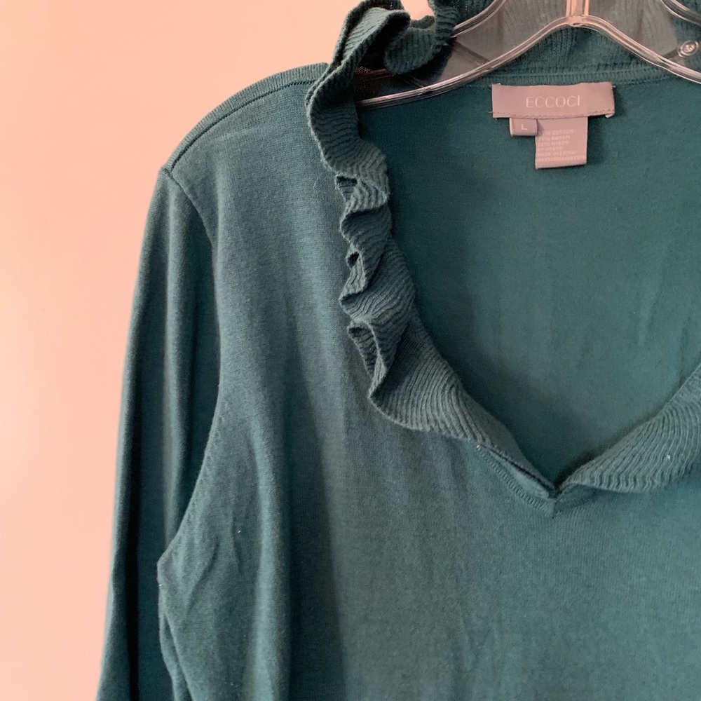 ⭐️ Eccoci Cotton Blend Sweater Ruffled V-Neck - L